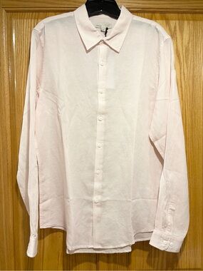 NEW Onia Medium Air Linen long sleeve Light Pink Button-Down Dress Shirt